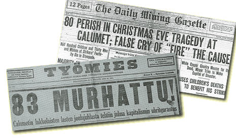 December 1913 headlines reporting the Italian Hall disaster