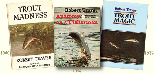 Collage of well-worn fishing books by Robert Traver